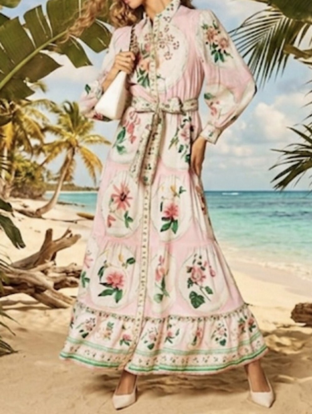 Nwt Zimmermann Look-- Tiered Maxi Dress Pink Green Floral Linen Cotton Designer